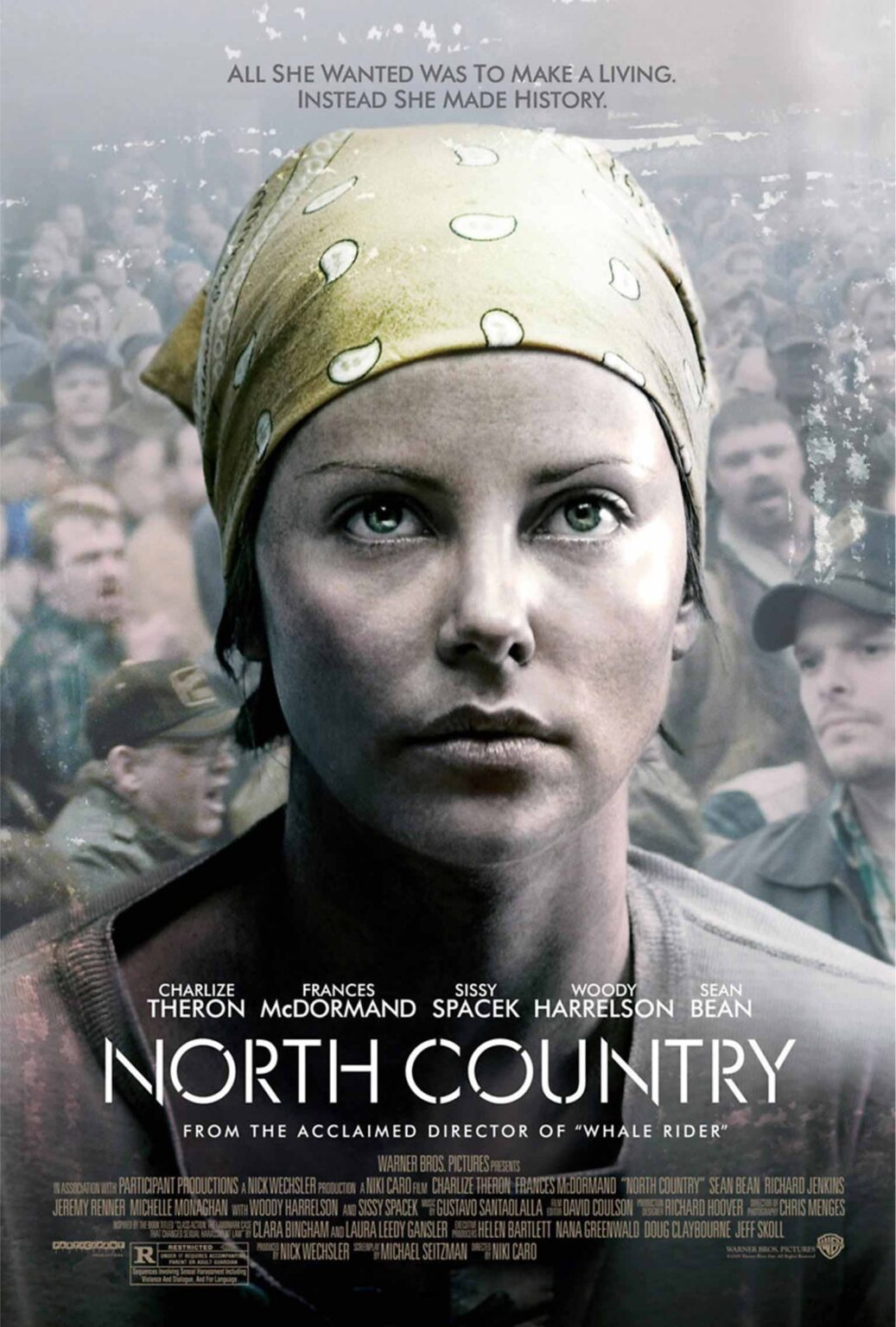 North Country by Niki Caro. With Charlize Theron, Frances McDormand, Sissy Spacek, Woody Harrelson, Sean Bean.